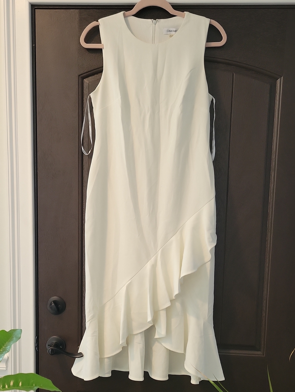 Calvin Klein Cream Sleeveless Ruffle-Hem Midi Dress